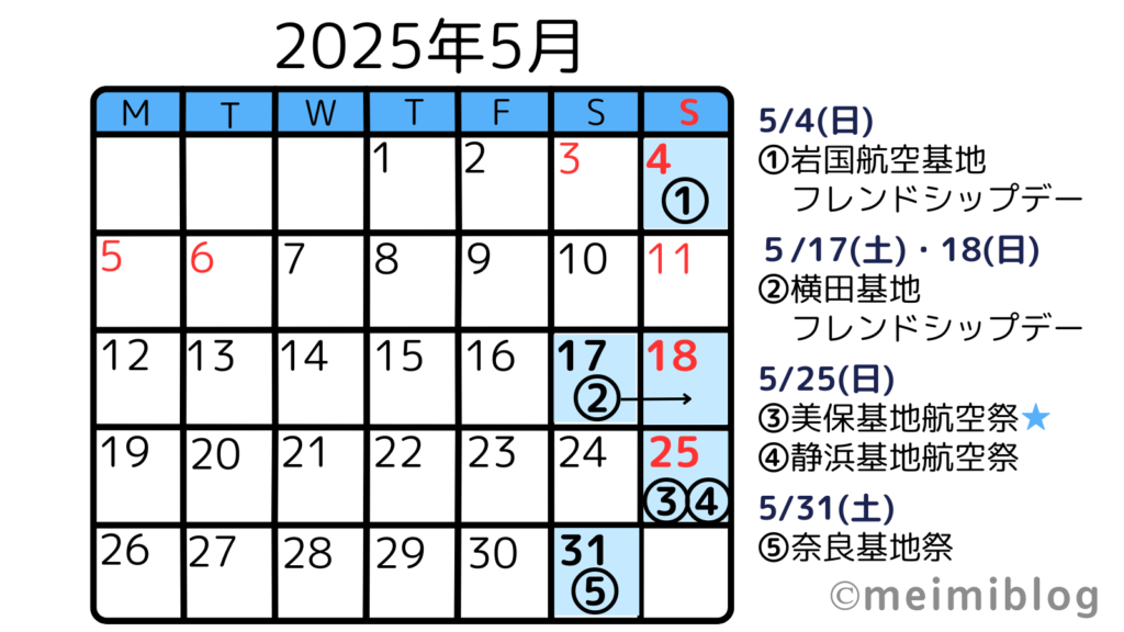 ブルーインパルスイベント・航空祭2025カレンダー(5月)