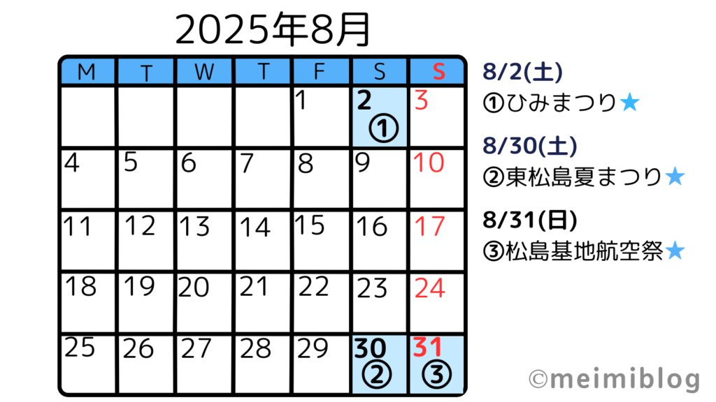ブルーインパルスイベント・航空祭2025カレンダー(8月)